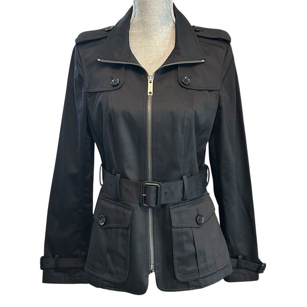 Burberry London Trench Jacket Women's Size 10 Black Burberry Check Belted NWT